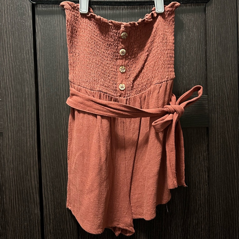 Terracotta Linen Mini Romper - Picture 10 of 12